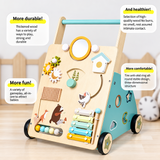 WoodenSteps – Natuurlijk & Educatief – Houten Baby Loopwagen met Speelpanelen