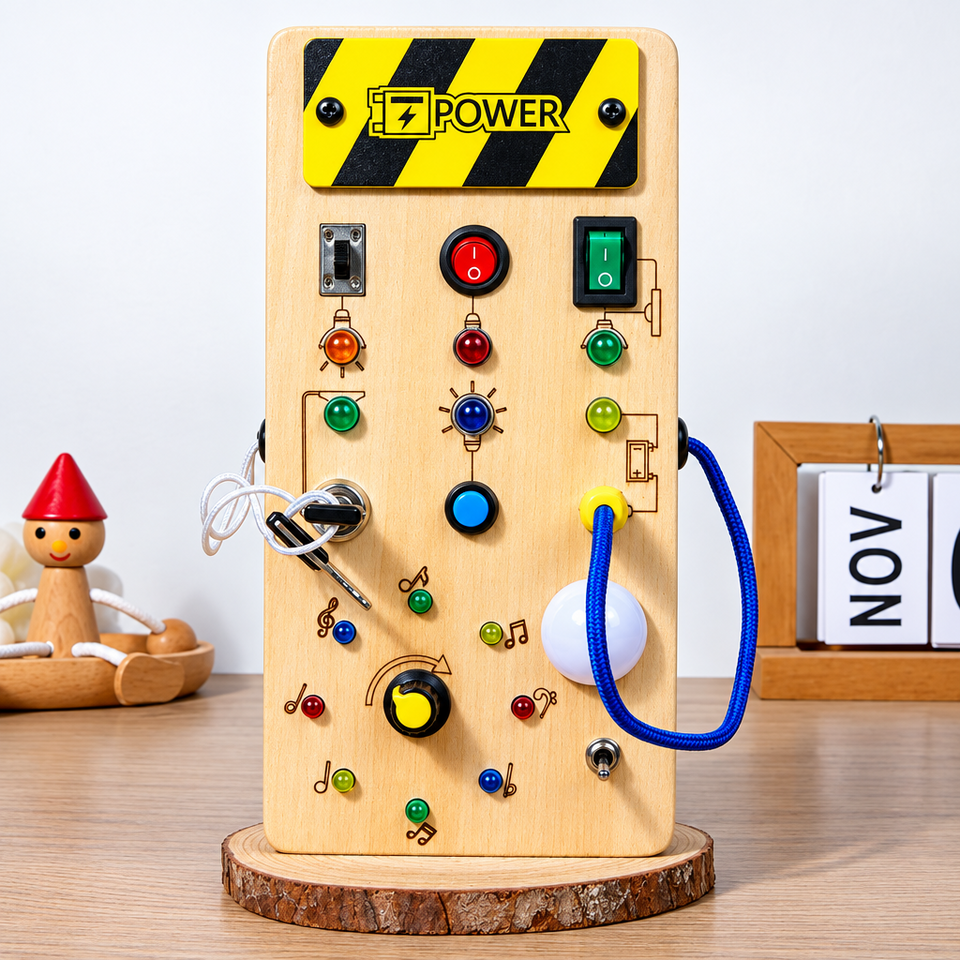 TinyTech – Houten Busy Board met Lichtjes & Schakelaars – Educatief Speelgoed