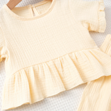 SoftCharm – Elegant & Comfortabel – Meisjes Set met Ruffle Top en Lange Broek