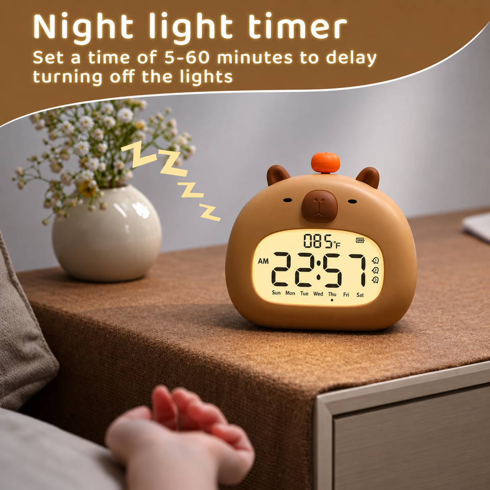 CappyClock – Schattig & Multifunctioneel – Digitale Kinderwekker met Nachtlampje