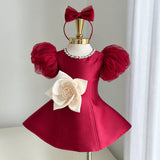 LittleRose – Elegant & Feestelijk – Meisjes Jurk met 3D Bloem en Pofmouwen