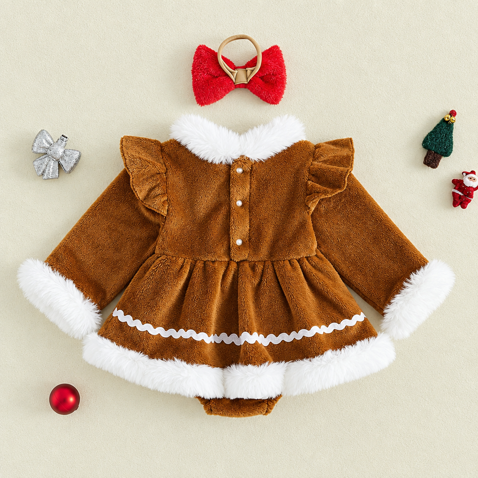LittleGinger – Warm & Feestelijk – Baby Kerst Jumpsuit met Haarband