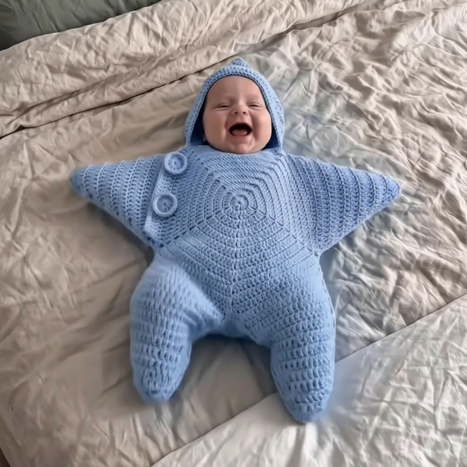 CozyStar – Zacht & Handgemaakt – Gebreid Baby Jumpsuit met Stervormig Ontwerp