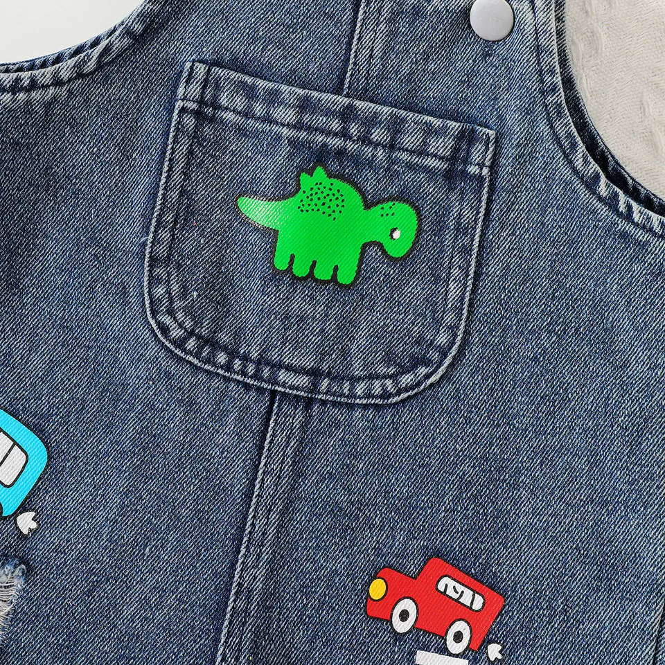 DinoDenim – Stoer & Speels – Kinder Tuinbroek met Cartoonprints