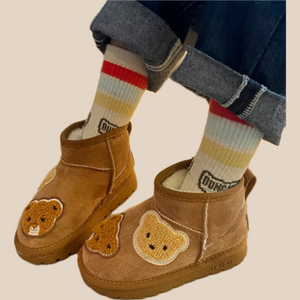 Mini Fashion - Suède Bruin Enkellaars met Beren