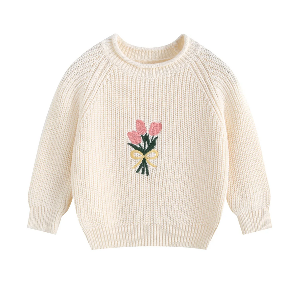 FloraBloom – Zacht & Vrolijk – Kindertrui met Bloemenborduursel