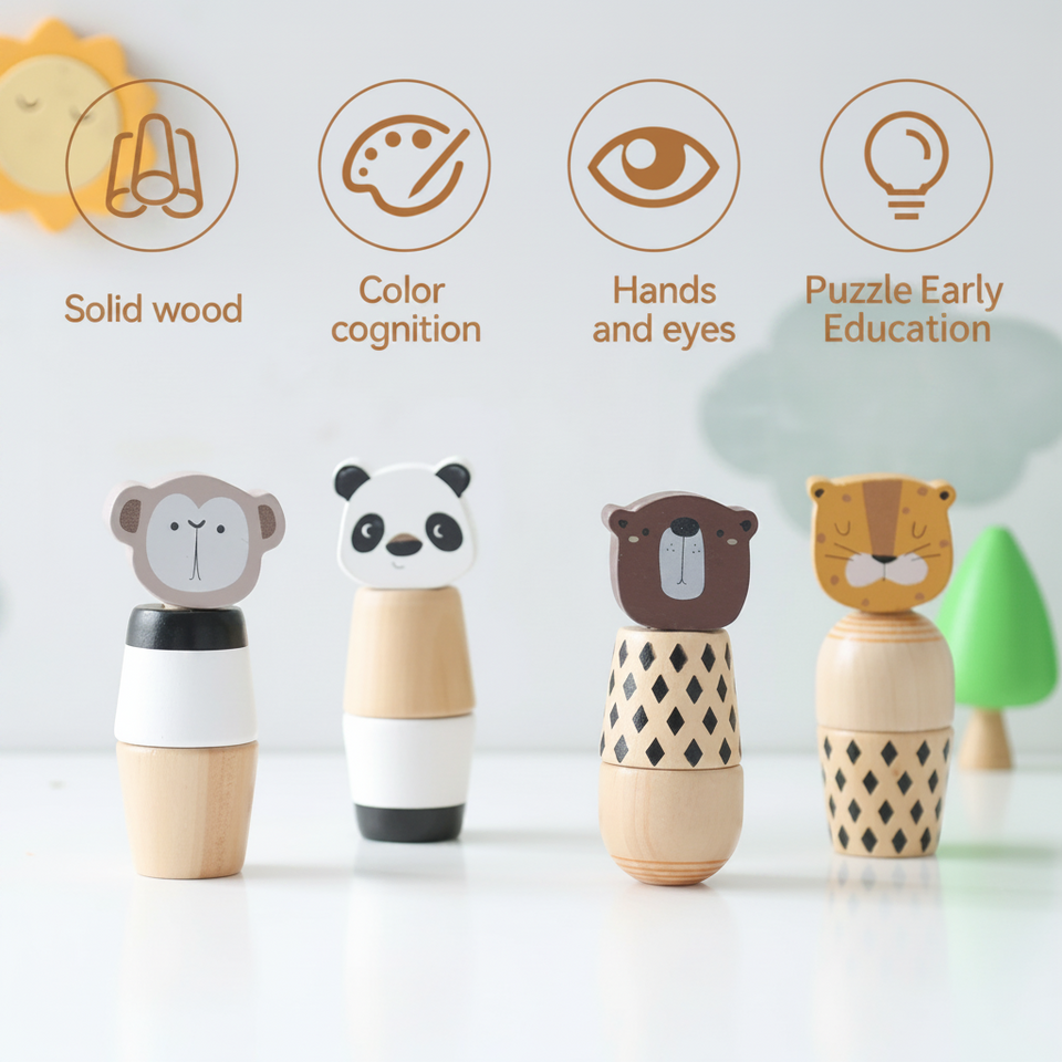 WoodyFriends – Motoriek & Plezier – Houten Dier Stapelspeelgoed