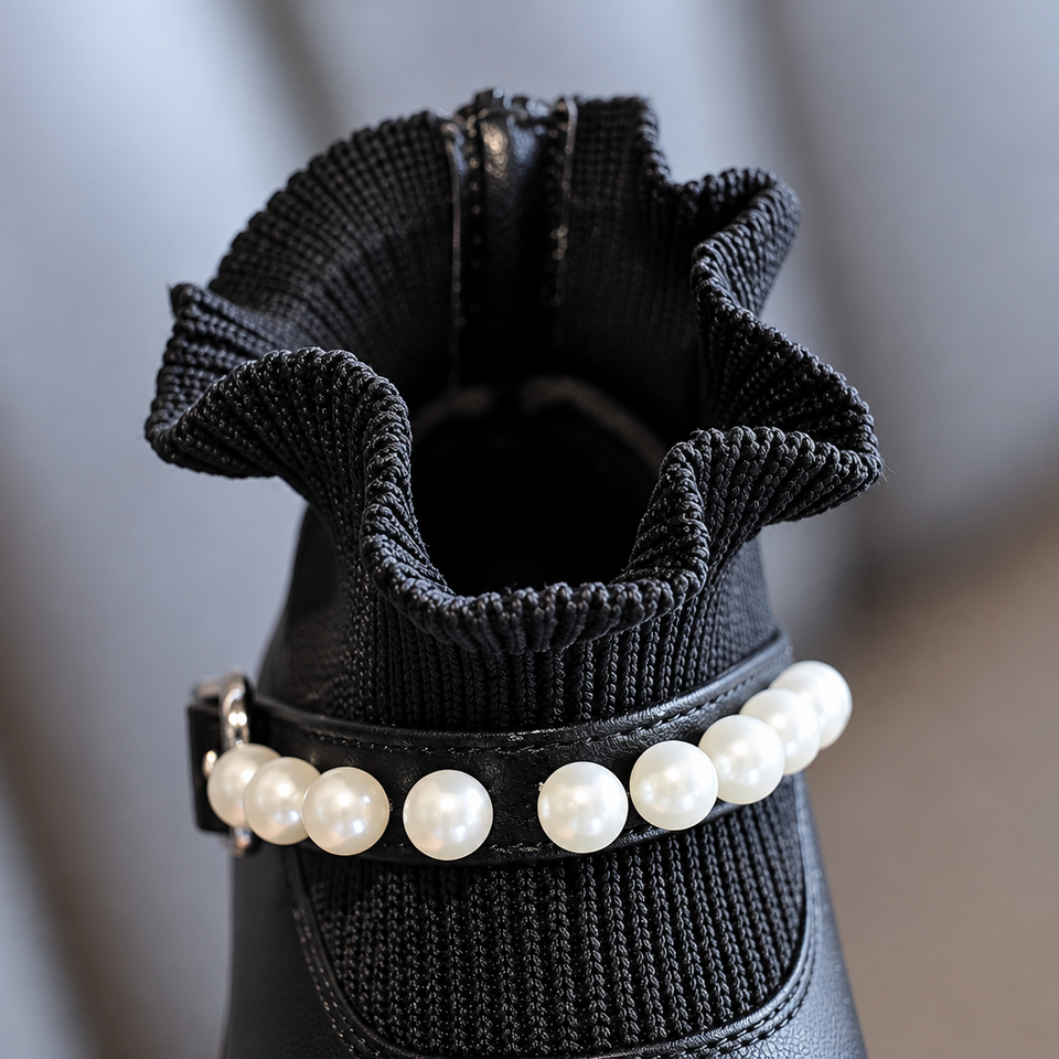 PearlCharm – Elegant & Schattig – Kinder Enkellaarsjes met Pareldetails