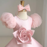 LittleRose – Elegant & Feestelijk – Meisjes Jurk met 3D Bloem en Pofmouwen