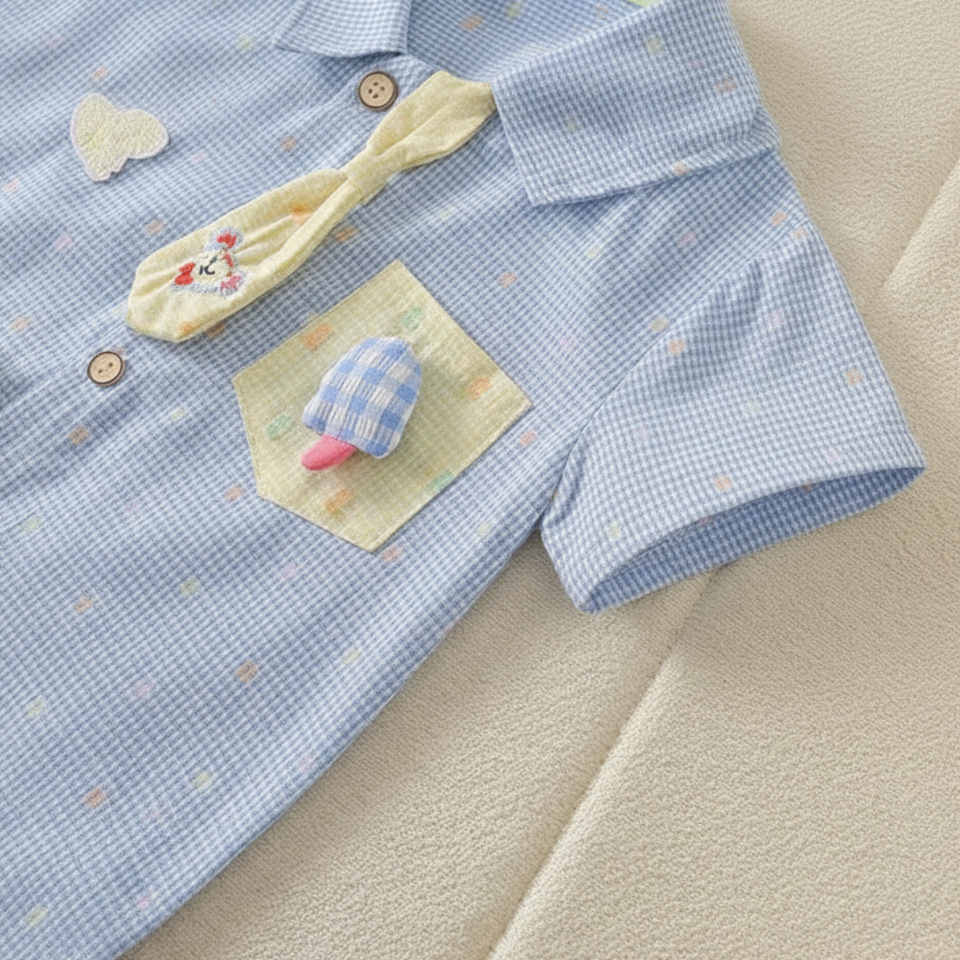 KiddoStyle – Schattig & Zacht – Kinder Jumpsuit met Stropdas en Patch