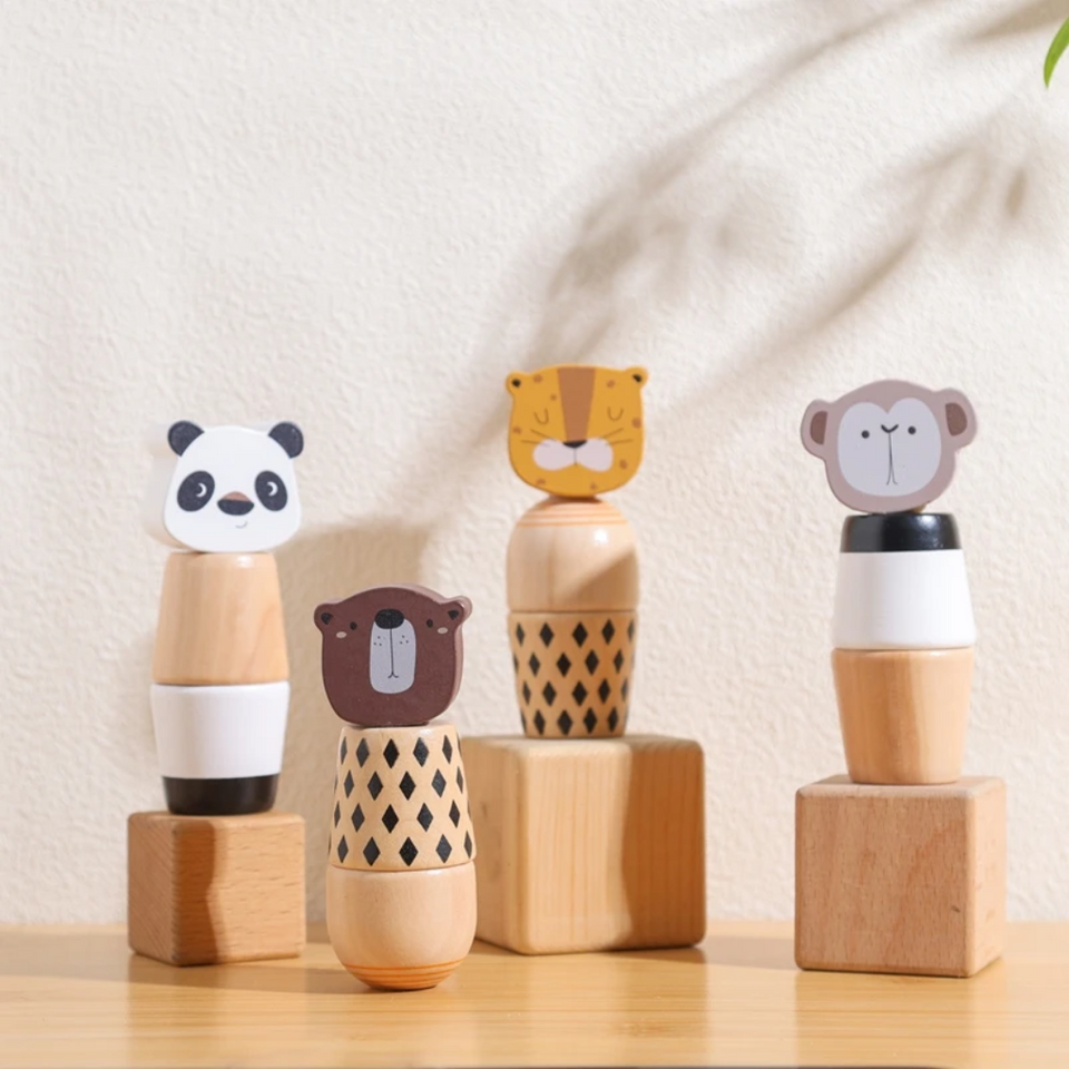 WoodyFriends – Motoriek & Plezier – Houten Dier Stapelspeelgoed