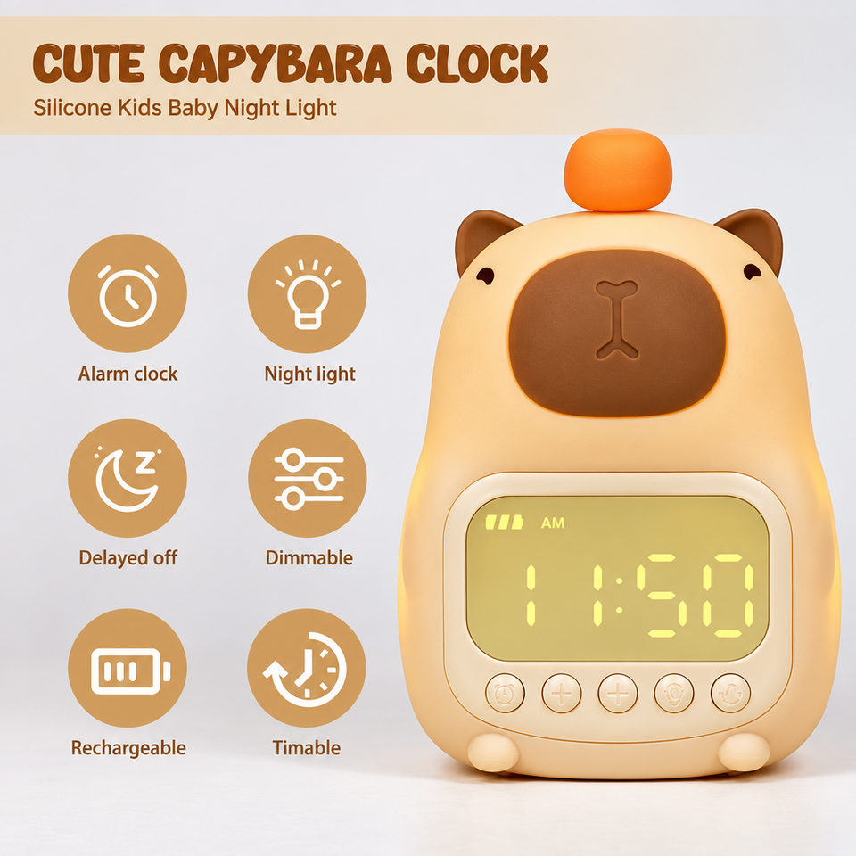 CappyClock – Schattig & Multifunctioneel – Digitale Kinderwekker met Nachtlampje