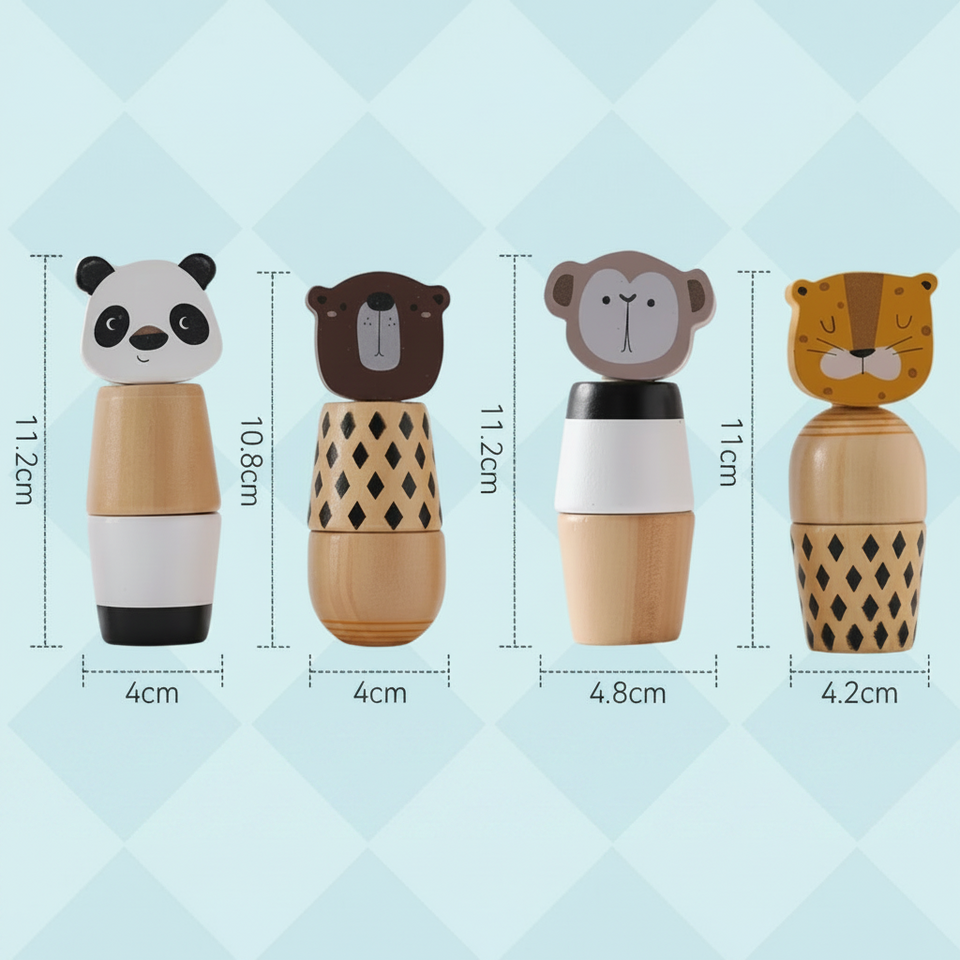 WoodyFriends – Motoriek & Plezier – Houten Dier Stapelspeelgoed
