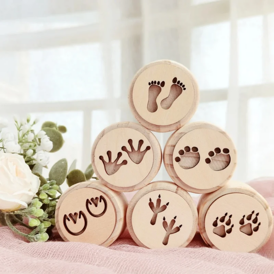 WoodStamp – Montessori & Creatief – 6 stuks Houten Kleistempels