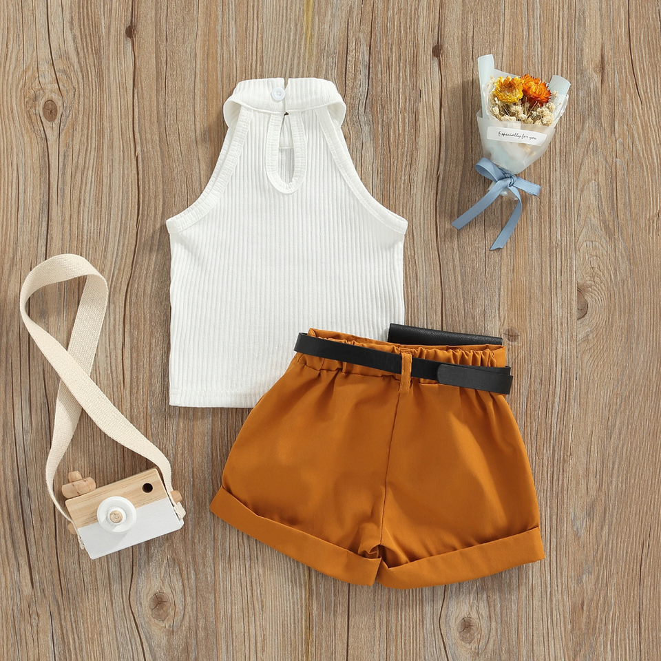 MiniFashionista – Elegant & Trends – Meisjes Set met Top, Short en Heuptasje