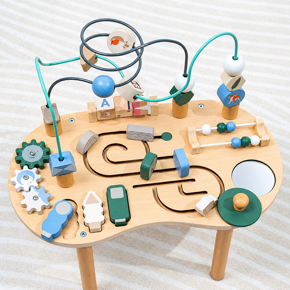 WoodMaze – Speels & Leerzaam – Houten Activiteitentafel met Kralenlabyrint