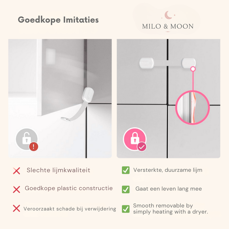 Milo & Moon – Onzichtbare Veiligheid – Kindveilige Kast- & Ladesloten (8 stuks)