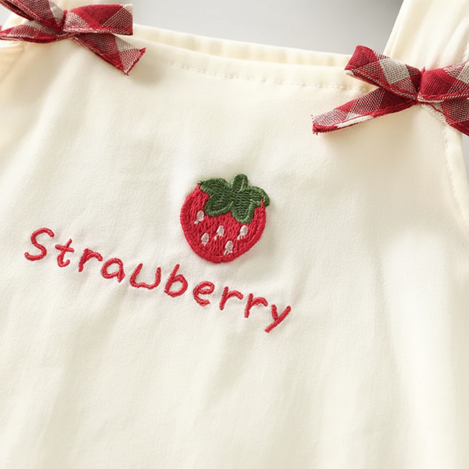 BerryBloom – Lief & Comfortabel – Meisjes Jurk met Aardbei en Konijntje Patch