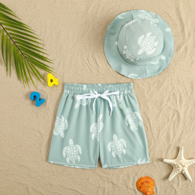 Beach Set – Kleurrijk & stijlvol – Zwembroek met print & Hoed