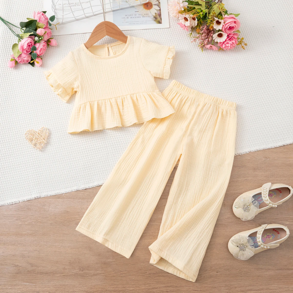 SoftCharm – Elegant & Comfortabel – Meisjes Set met Ruffle Top en Lange Broek