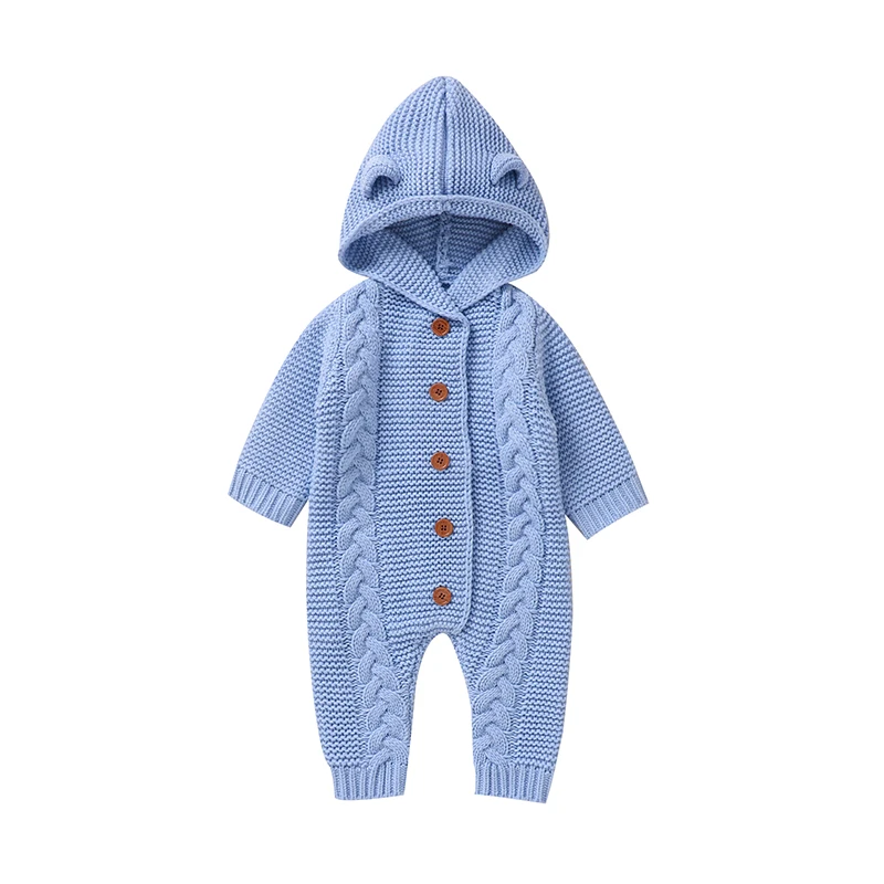 SoftKnit – Warm & Schattig – Gebreid Baby Jumpsuit met Capuchon