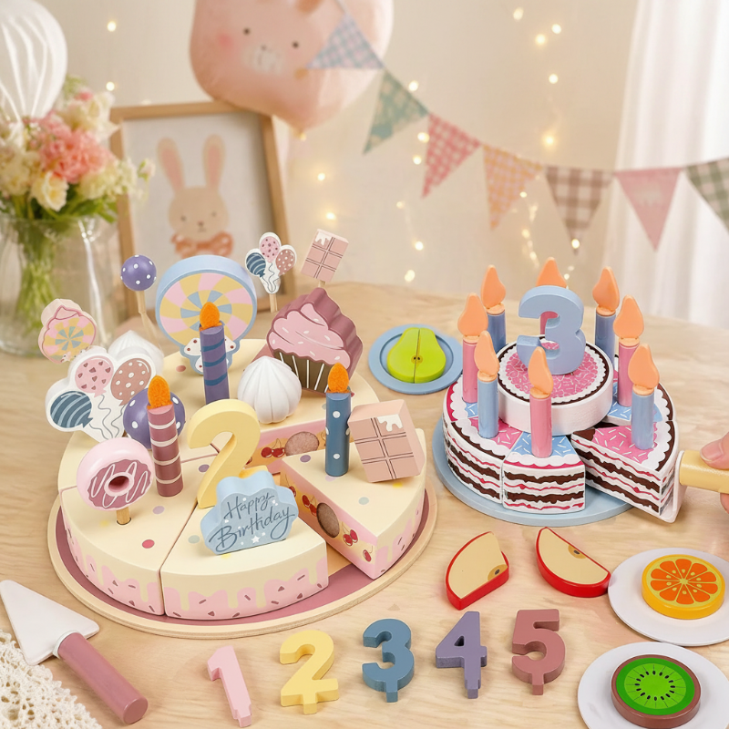 Wooden Cake Cutting Toy – Creatief & Rollenspel – Houten Verjaardagstaart