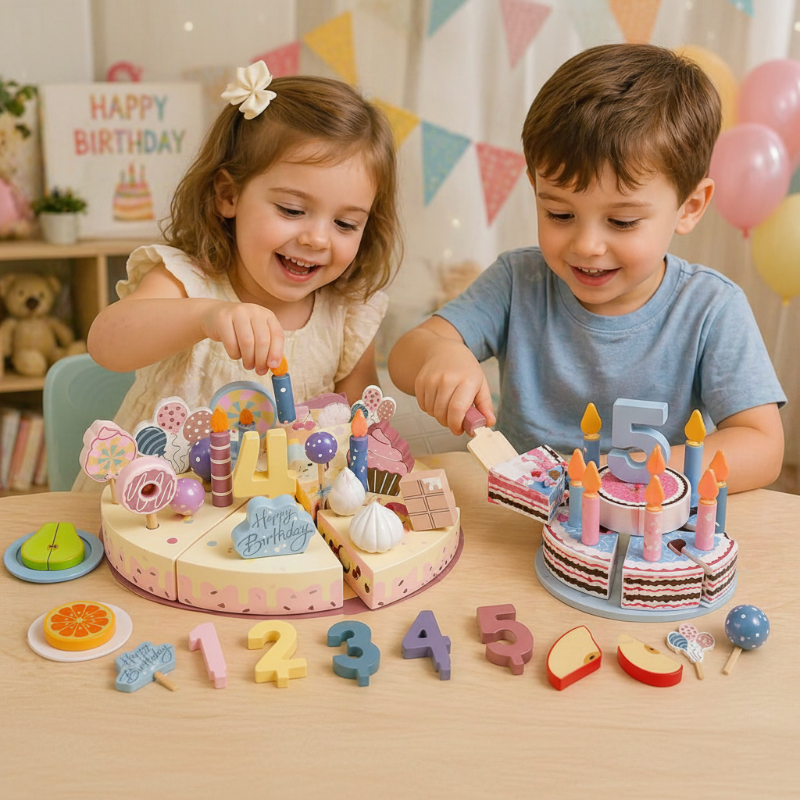 Wooden Cake Cutting Toy – Creatief & Rollenspel – Houten Verjaardagstaart