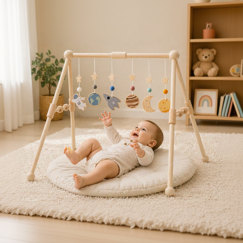 Wooden Baby Rattle Toy – Sensorisch & Veilig – Baby Gym