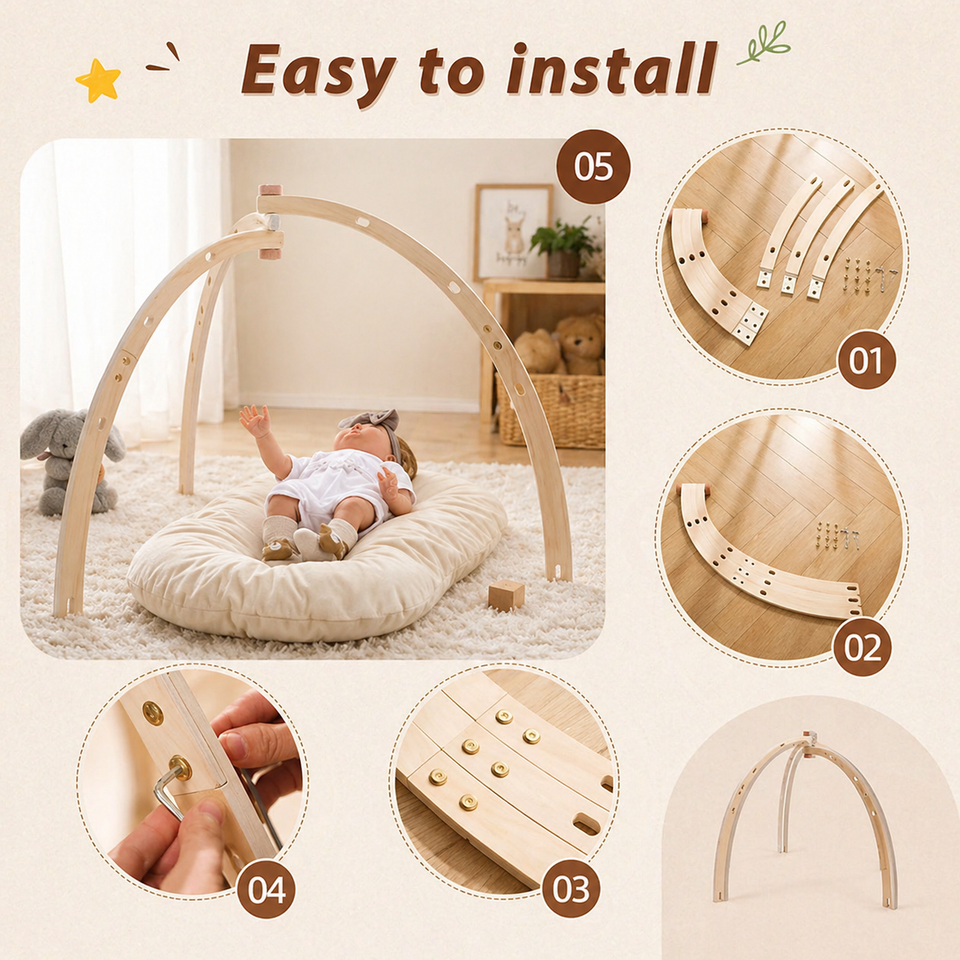 Wooden Baby Rattle Toy – Sensorisch & Veilig – Baby Gym