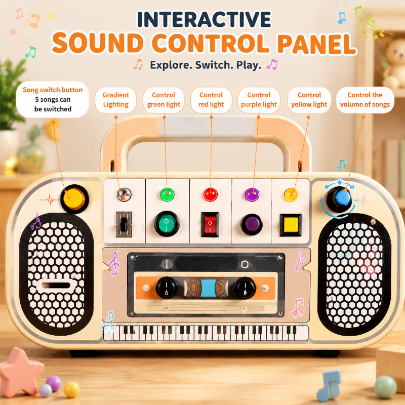 Wooden Busy Board – Motoriek & Interactief – Activiteiten Muziek Bord