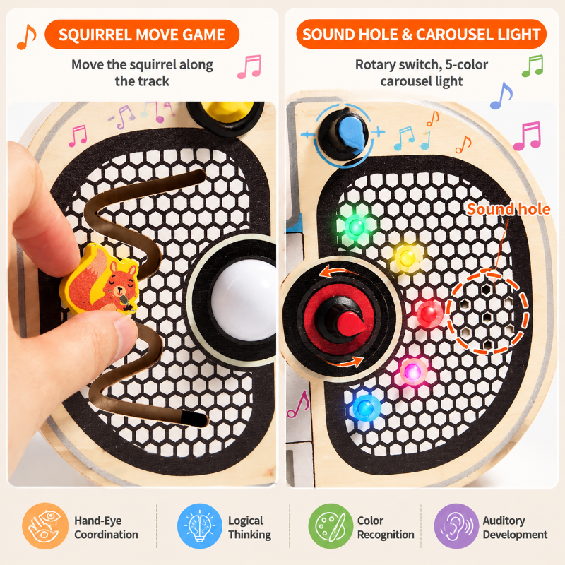 Wooden Busy Board – Motoriek & Interactief – Activiteiten Muziek Bord