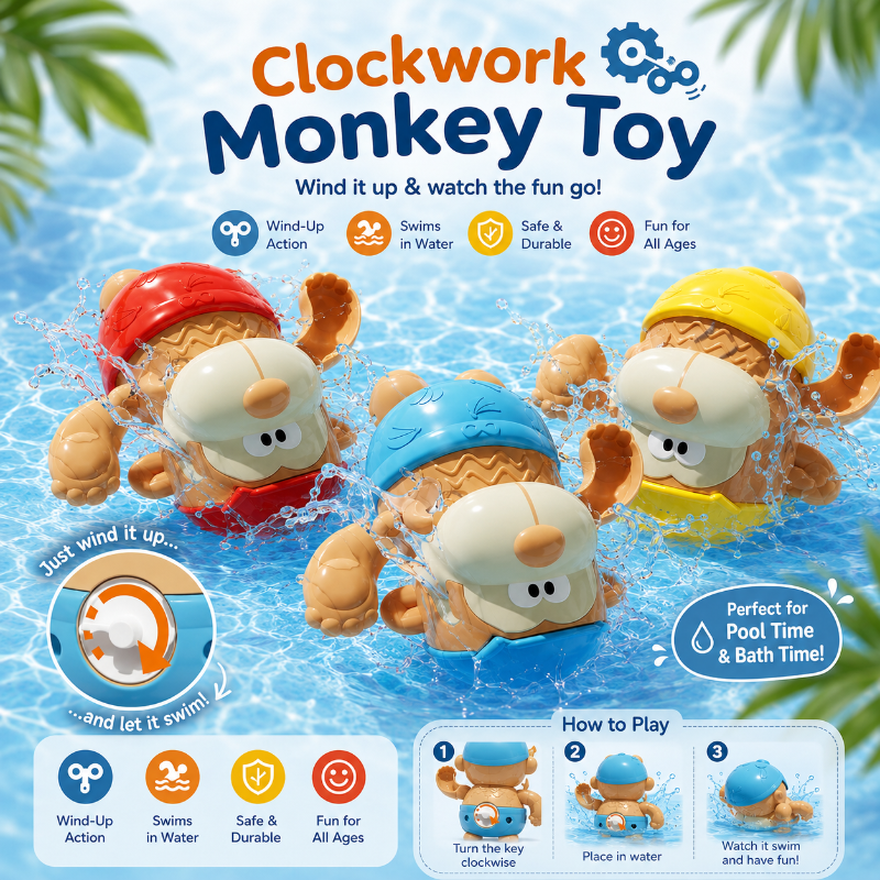 Clockwork Monkey Toy – Speels & Waterplezier – Opwindbaar Badspeeltje