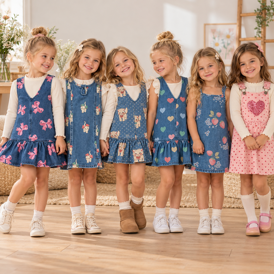 LittleBloom – Schattig & Speels – Denim Jurkje voor Meisjes met Vrolijke Prints