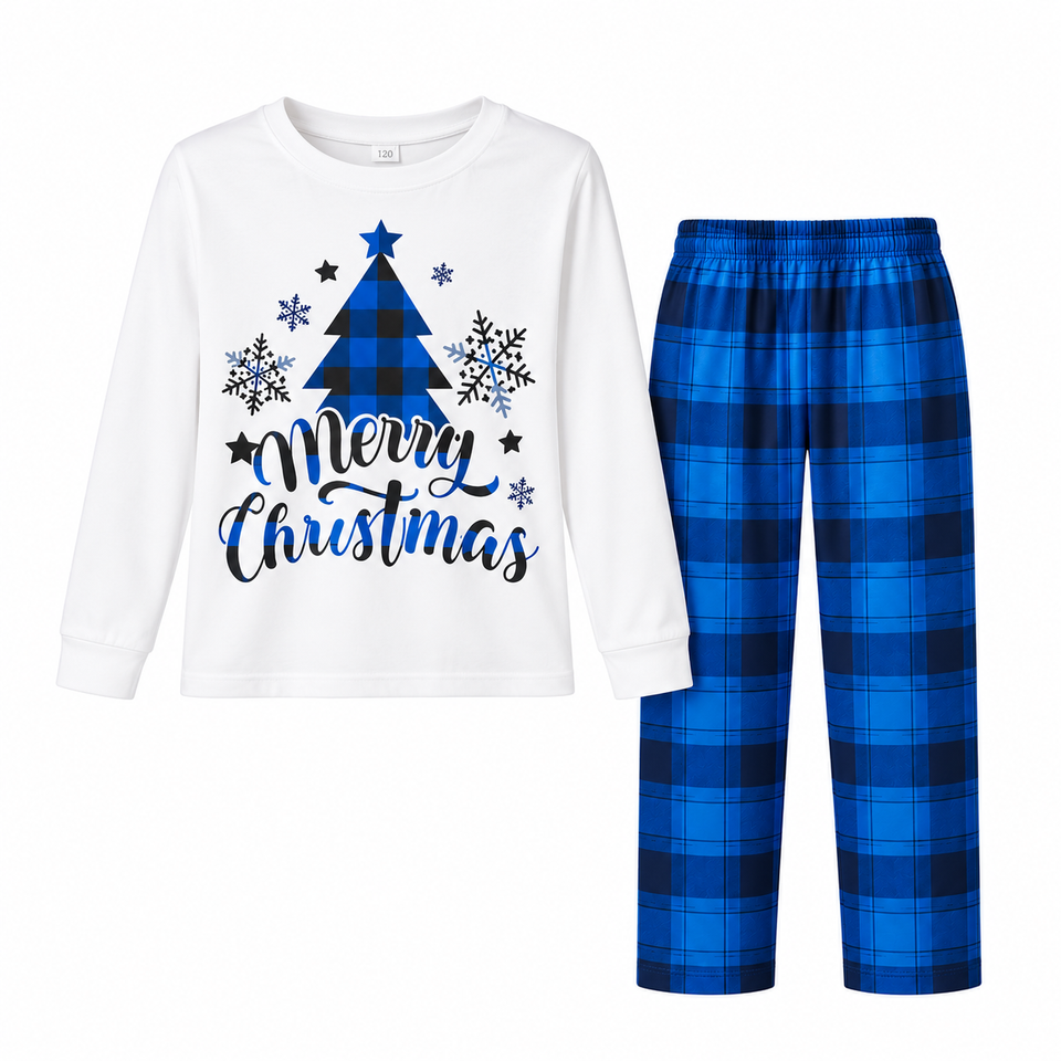 BlueChristmas – Elegant & Feestelijk – Familiepyjama met Kerstboomdesign