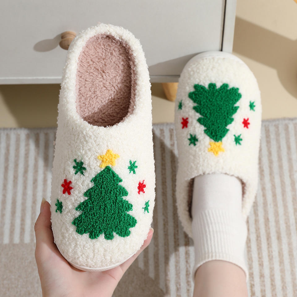 Noordlicht – Warm & Feestelijk – Pluche Kerstpantoffels met motief