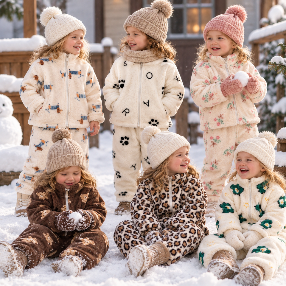 PlushBuds – Warm & Schattig – Pluche Kinder Set met Schattige Prints