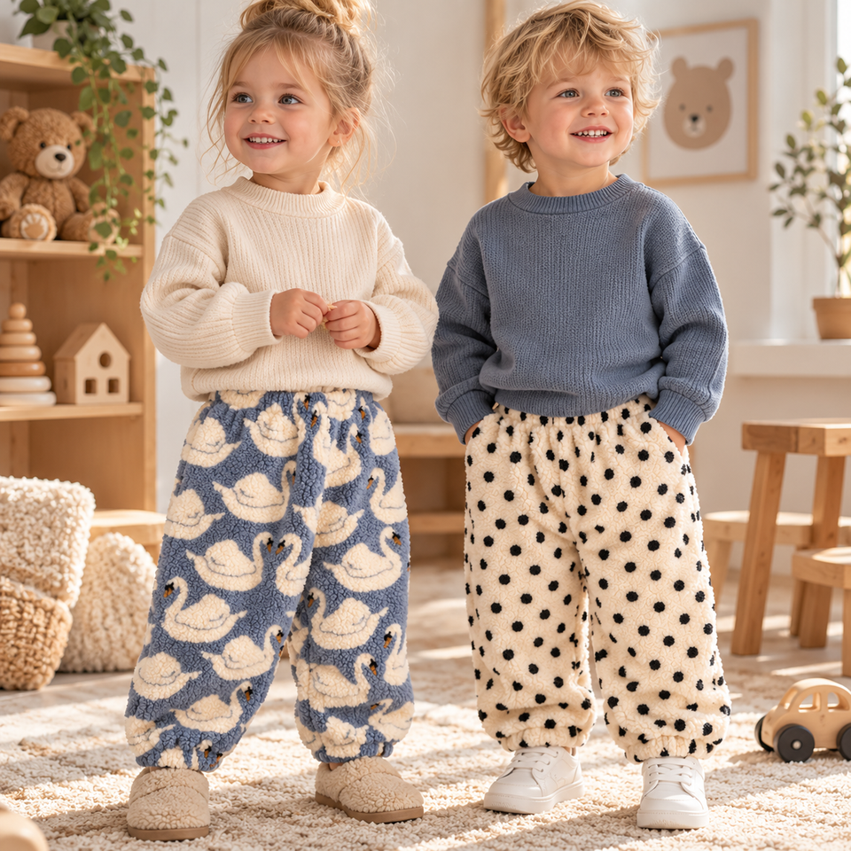 FuzzyPants – Zacht & Warm – Pluche Kinderbroek met Speelse Prints