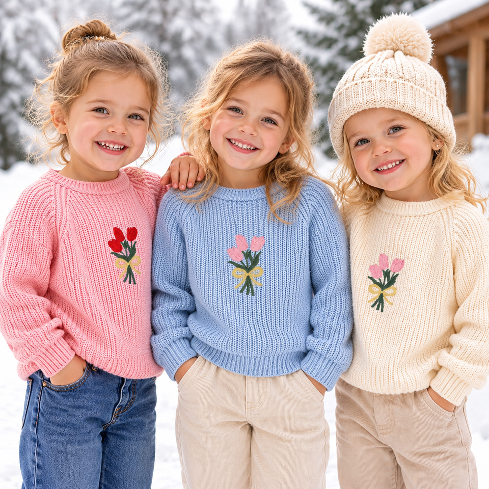 FloraBloom – Zacht & Vrolijk – Kindertrui met Bloemenborduursel