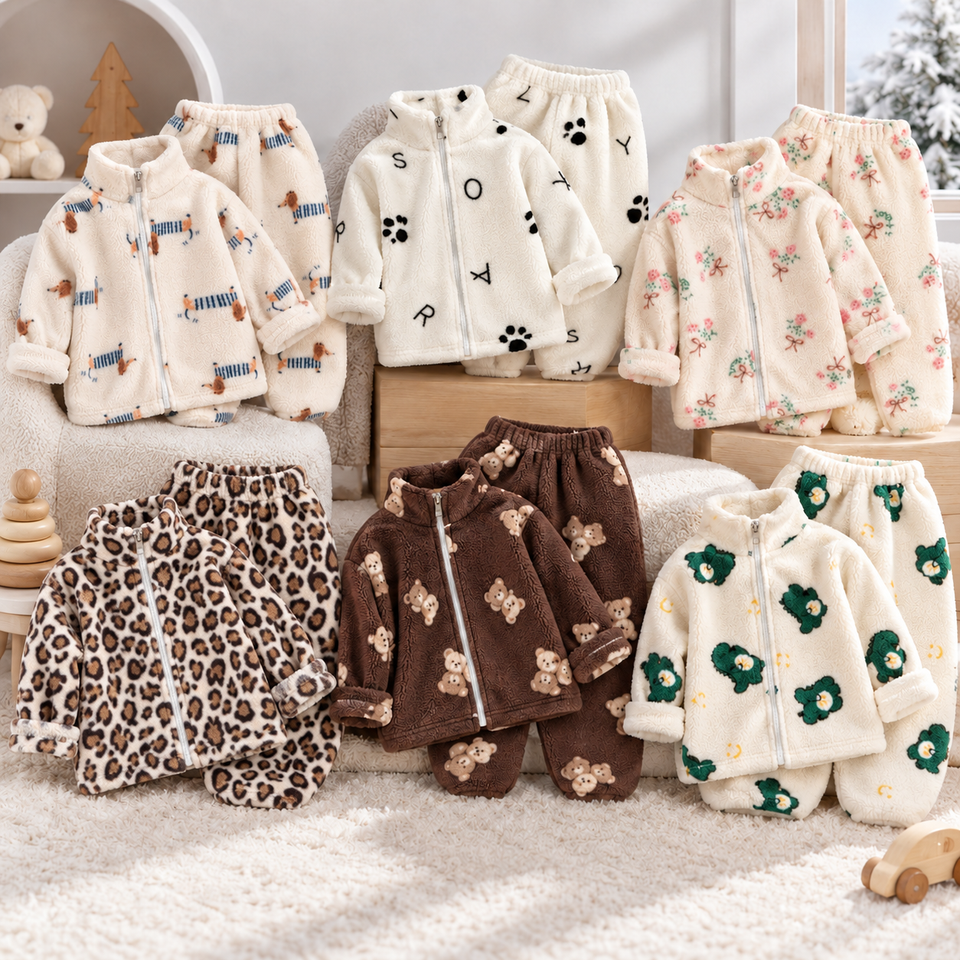 PlushBuds – Warm & Schattig – Pluche Kinder Set met Schattige Prints