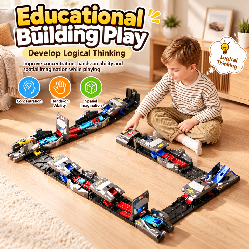 TrackRush – Snel & Creatief – Flexibele Racebaan met Transformeerbare Auto’s