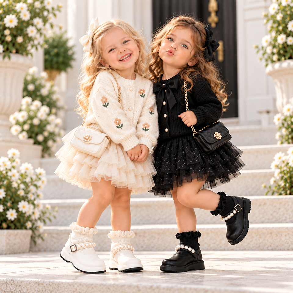 PearlCharm – Elegant & Schattig – Kinder Enkellaarsjes met Pareldetails