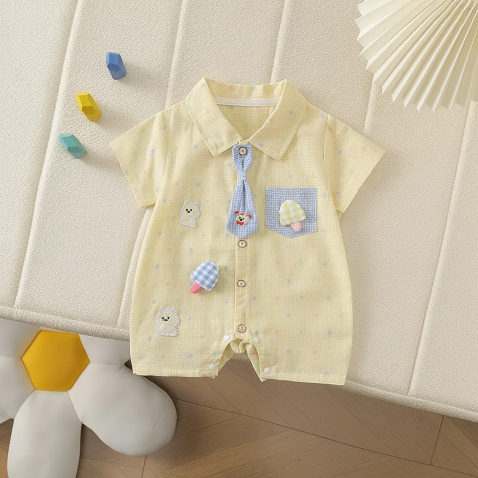 KiddoStyle – Schattig & Zacht – Kinder Jumpsuit met Stropdas en Patch