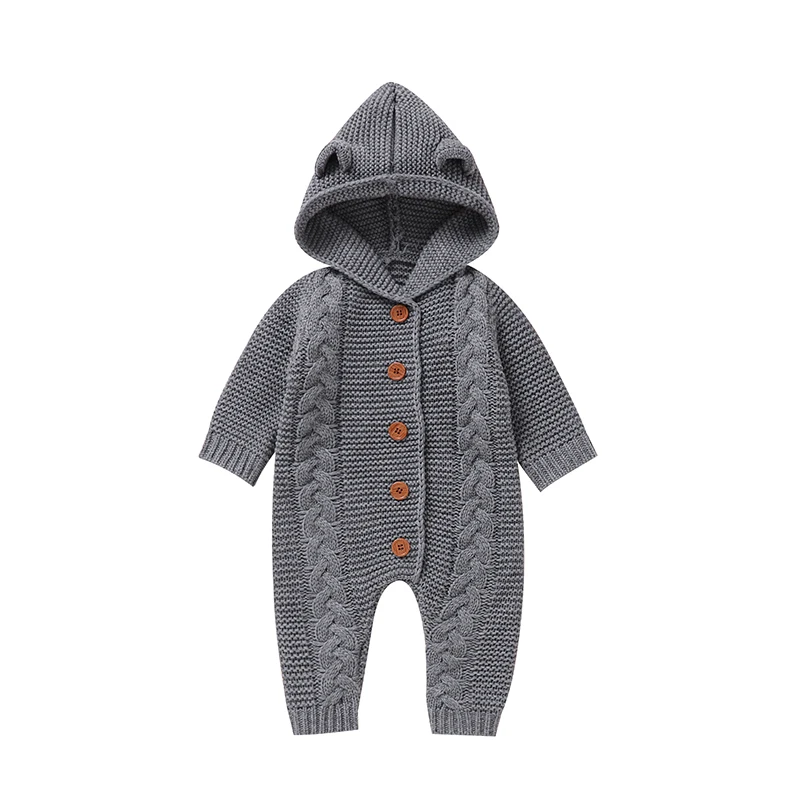 SoftKnit – Warm & Schattig – Gebreid Baby Jumpsuit met Capuchon