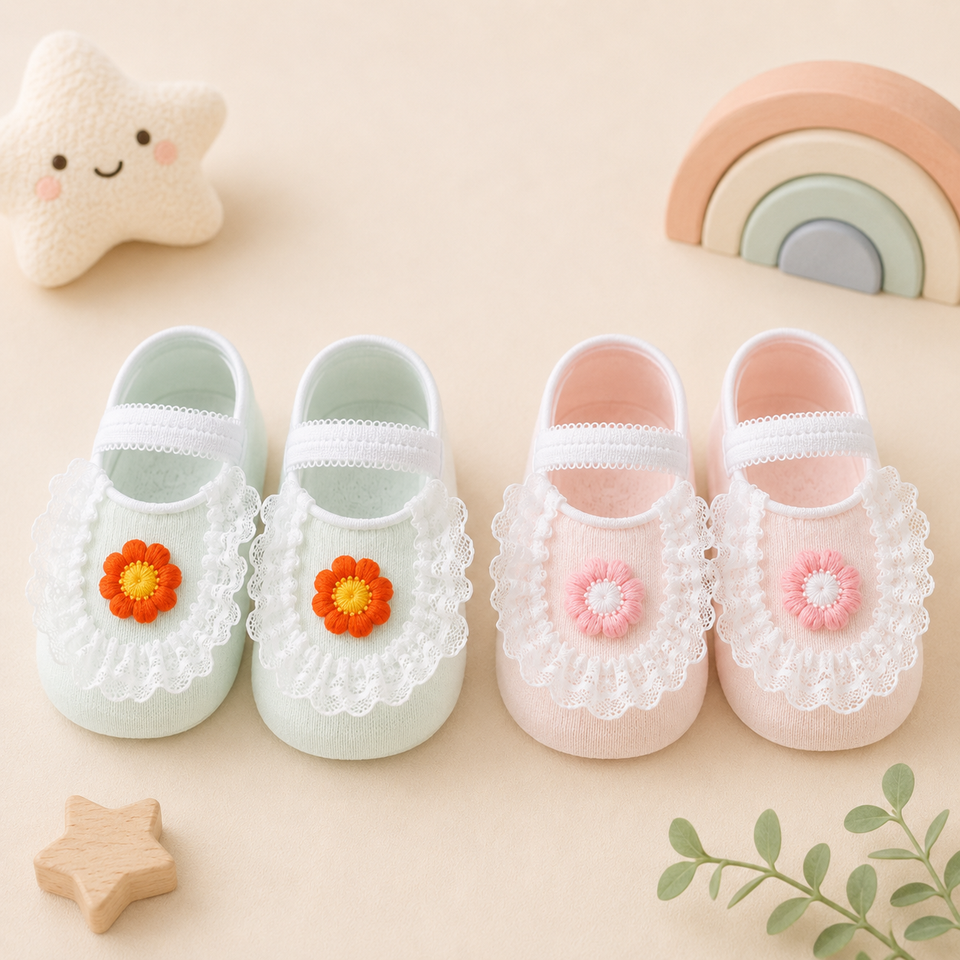 SweetFeet – Zacht & Schattig – Baby Sokken met Bloemen en Kanten