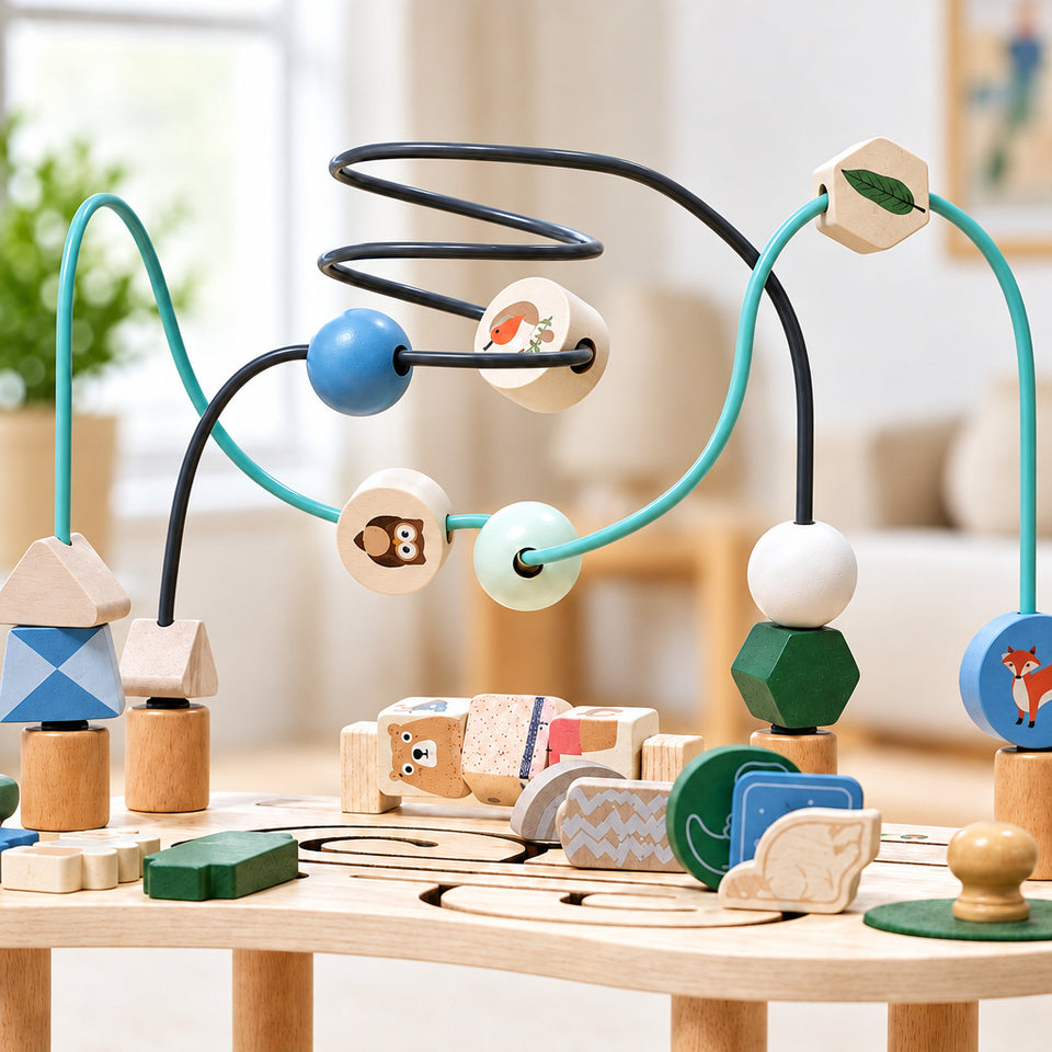 WoodMaze – Speels & Leerzaam – Houten Activiteitentafel met Kralenlabyrint
