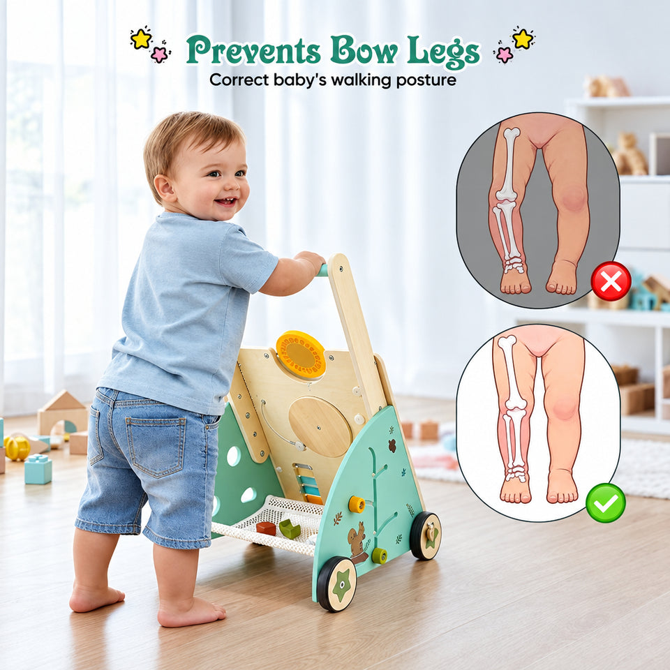 WoodenSteps – Natuurlijk & Educatief – Houten Baby Loopwagen met Speelpanelen