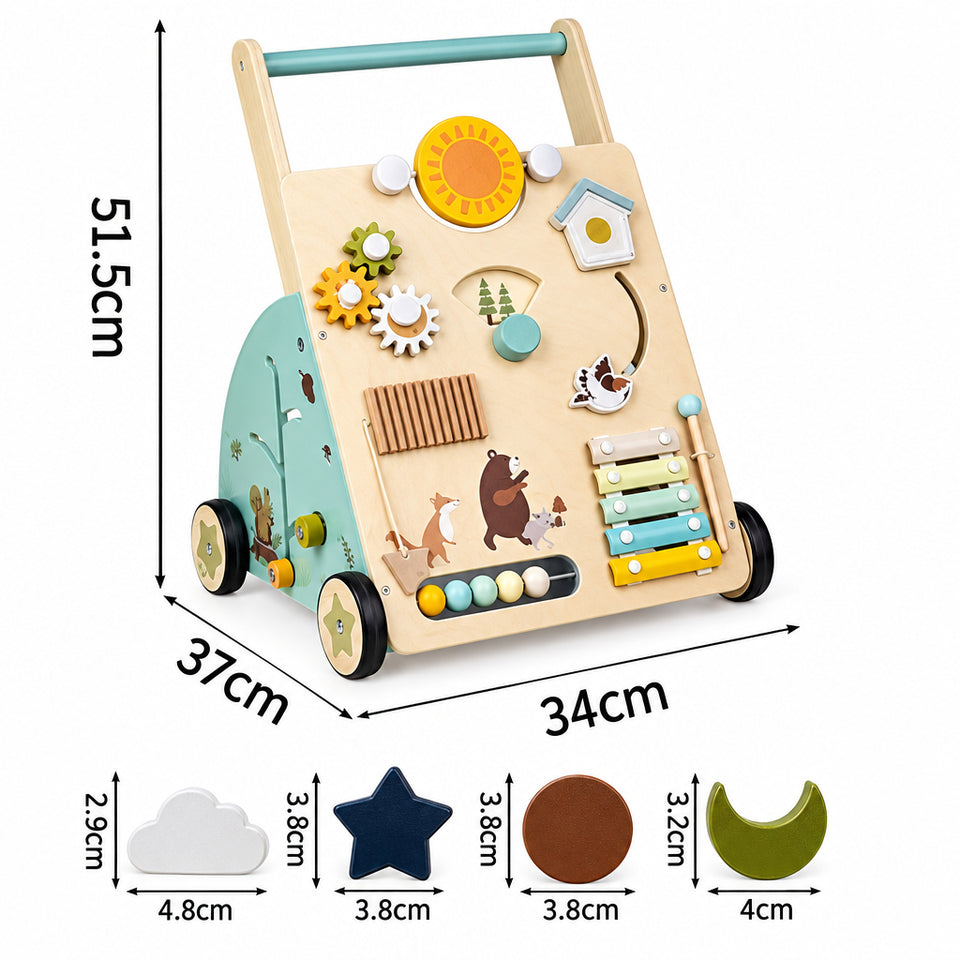 WoodenSteps – Natuurlijk & Educatief – Houten Baby Loopwagen met Speelpanelen