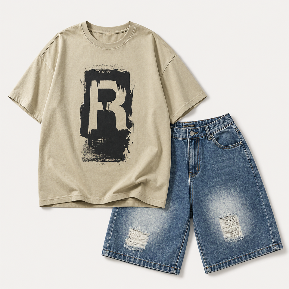 CoolBoys – Stoer & Comfortabel – Jongens Outfit met Shirt en Spijkerbroek Short