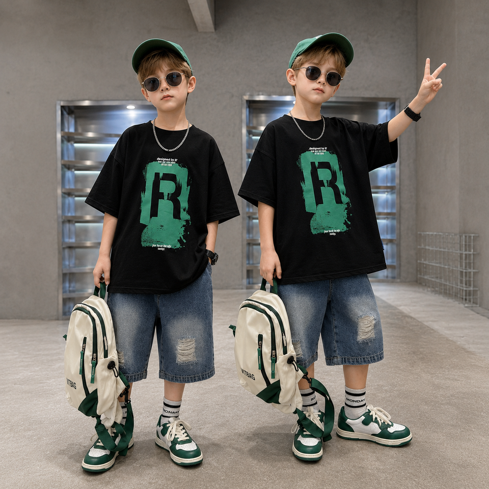 CoolBoys – Stoer & Comfortabel – Jongens Outfit met Shirt en Spijkerbroek Short