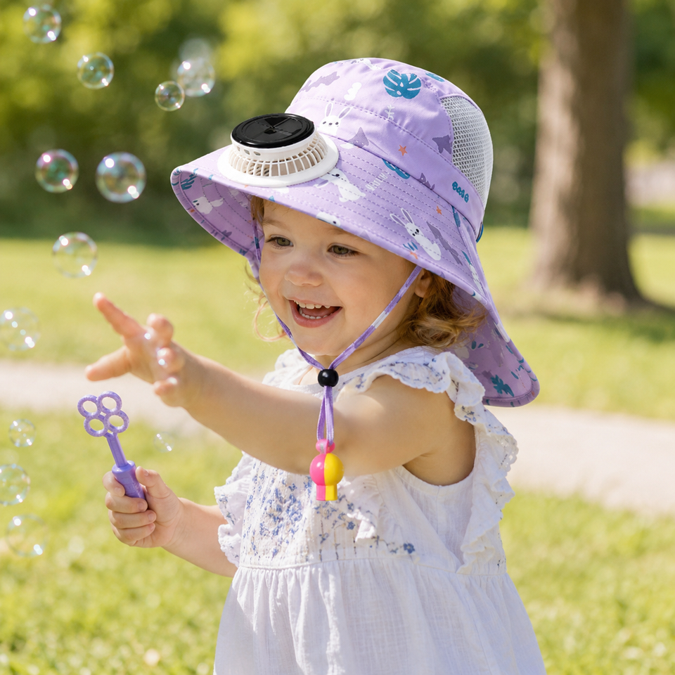 HappyShade – Zonbescherming & Koeling – Kinder Zomer Hoed met Ventilator